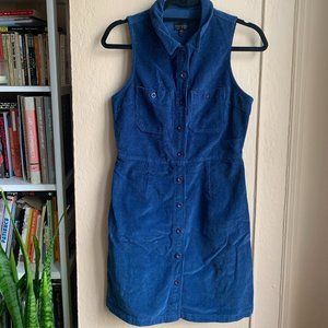 TopShop Corduroy Dress Blue Collared Button Front